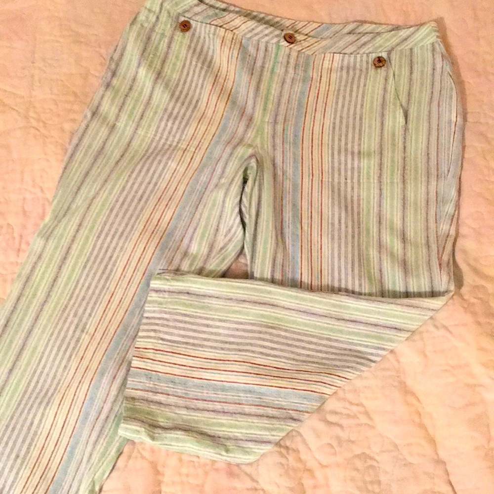J.H. Collectibles Brown & Teal Stripped Ankle Linen Pants Size 16